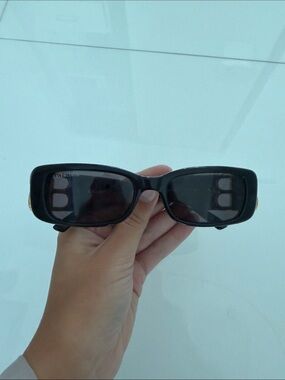 Balenciaga Black Slim Rectangular Sunglasses, used twice no box